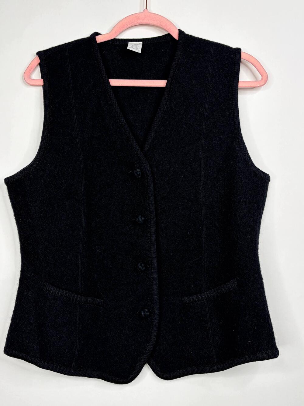 Lands' End Wool Vest Black Button Front Petite 10P #A4860 - Picture 2 of 7